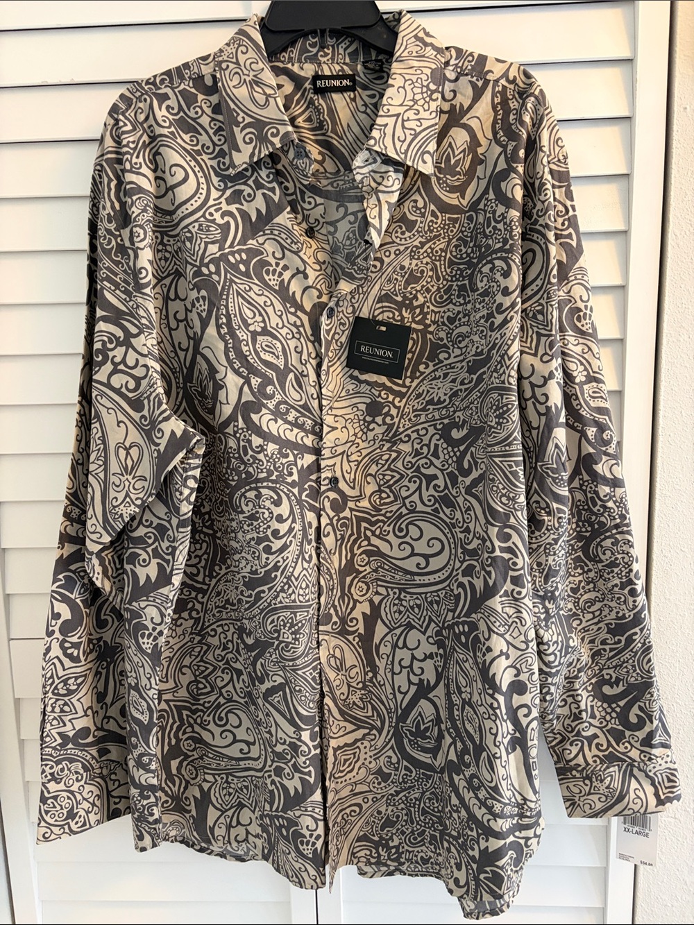 Reunion Men's Beige & Gray Paisley Button-Up Long Sleeve Shirt